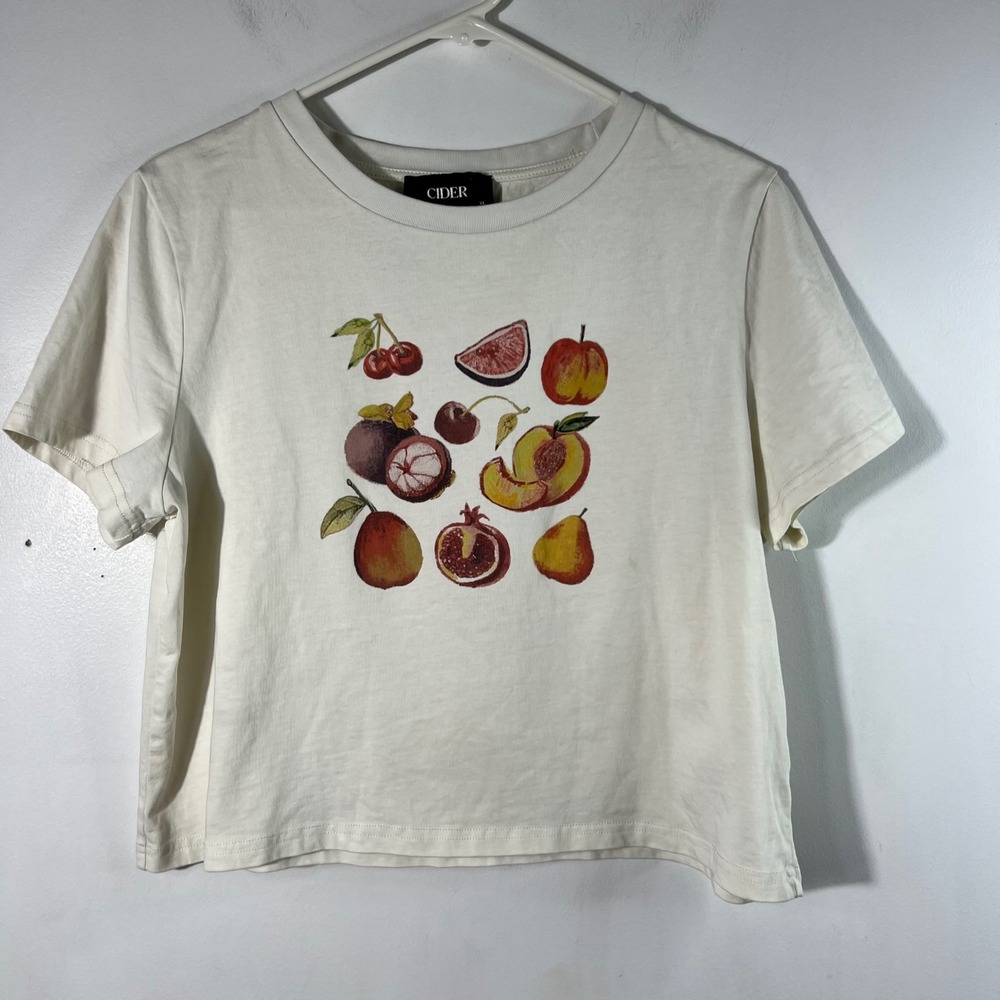 Cider Fruit Tee Shirt XL SS Cream Red Apple Peaches Figs